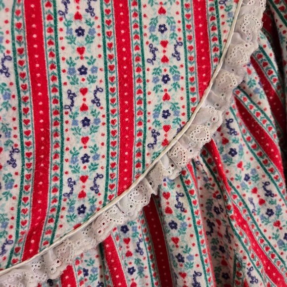 Lanz Classic Tyrolean Cotton Flannel Nightgown Red White Size L - Picture 5 of 7